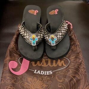 Justin platform bling cross flip flops with bag size 5